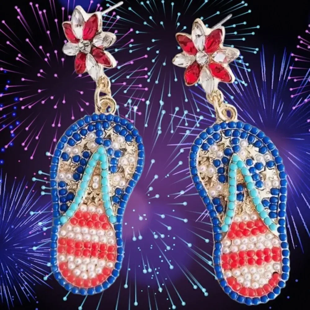 AMERICANA STATEMENT EARRINGS BLING BLING FOUR OF JULY DANGLE